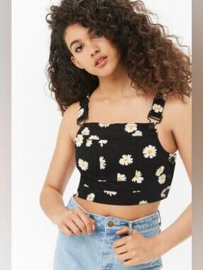 Forever 21 Daisy Print Overall Crop Top NWT